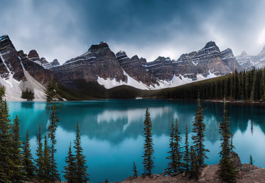 vertical shot of a lake surrounded by a forest