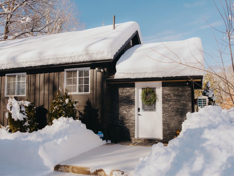 Front door of house in the winter